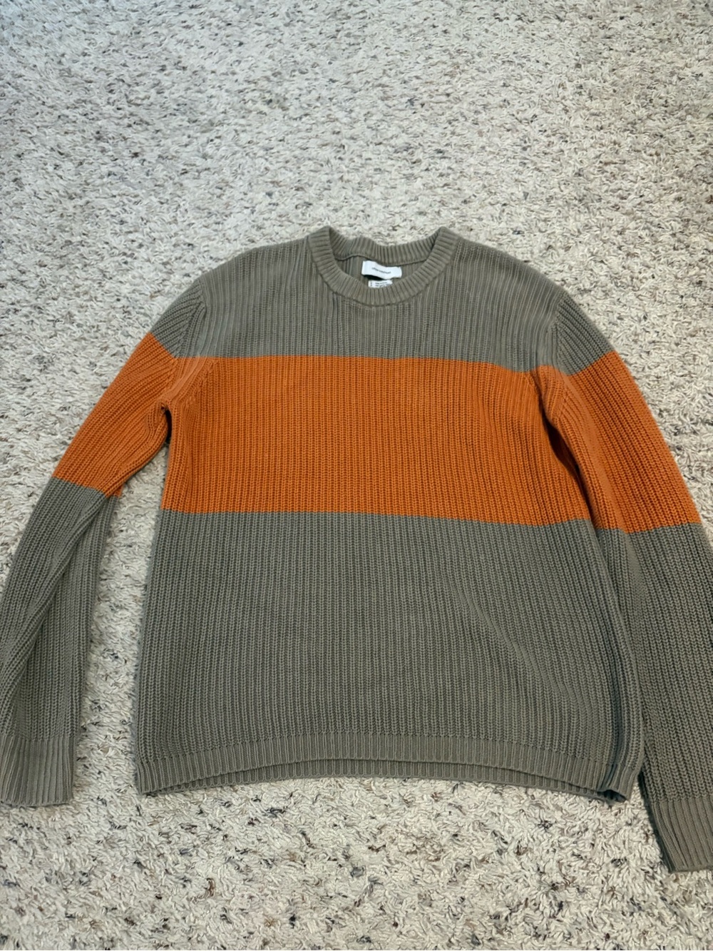 Urban Outfitters Colorblock Tan/Orange Rib Crewneck Sz Small Sweater Fall Casual